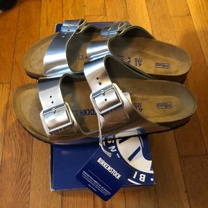 Birkenstock Arizona Sandals - Metallic Silver